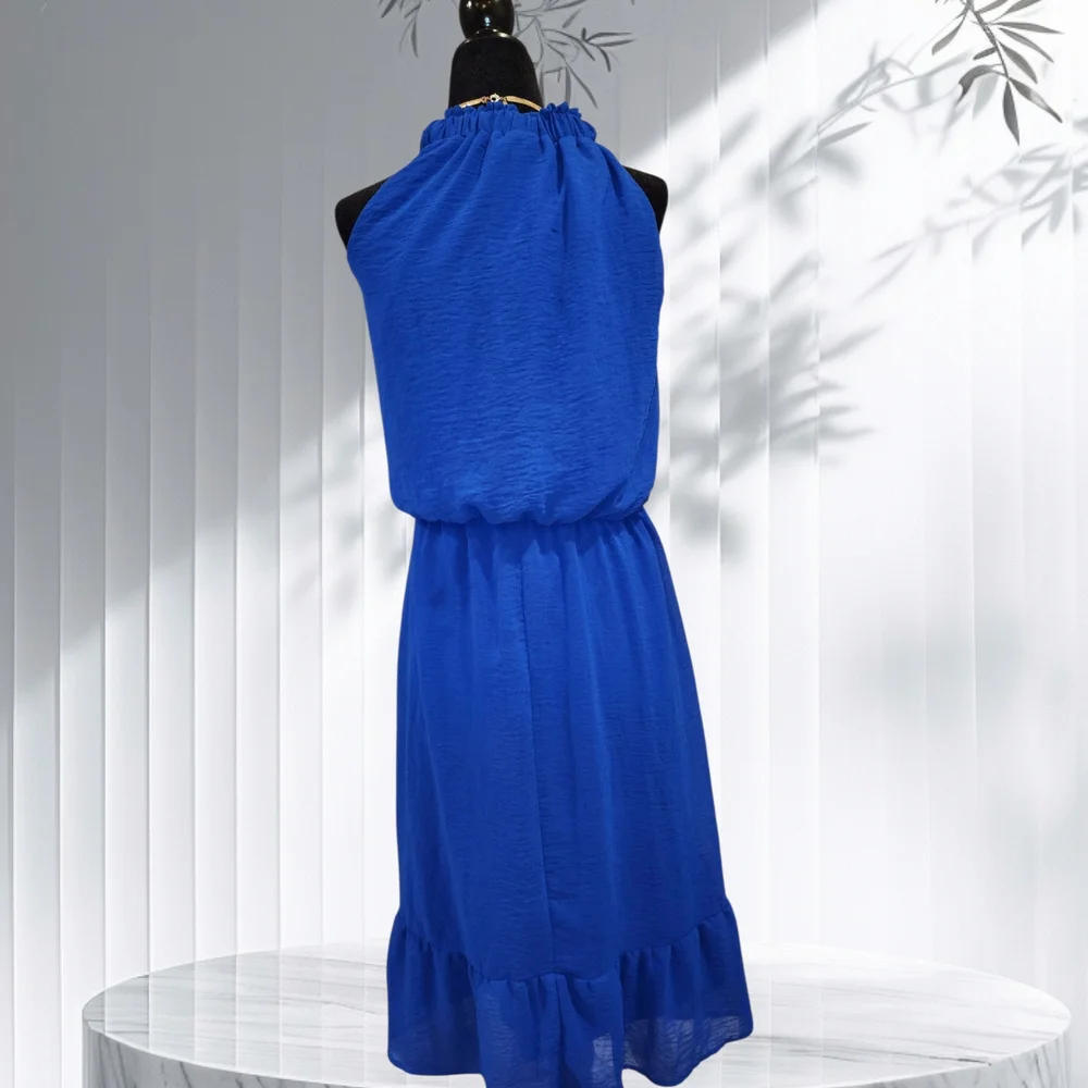 Tacera Blue Halter Tiered Midi Sundress - Picture 4 of 5